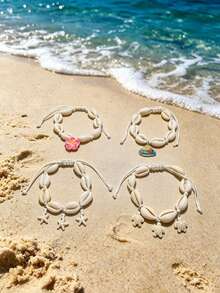 1 pièce Pendentif en argile polymère à motif aléatoire de coquillage, étoile de mer, tortue de mer, style bohème chic pour vacances à la plage - Multicolore - Voir 2