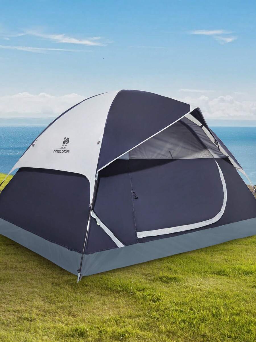 CAMEL CROWN Outdoor Tent, 4-Person Instant Tent, Portable Sun-Proof Tent, Suitable For Overnight Camping In The Park, Waterproof Canopy Tent - Dark Blue/grayish White - View 1