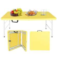 Mesa plegable de plástico portátil de 121 183 y 244 cm resistente color negro para picnic mesa de comedor plegable para camping fiesta cocina interior y exterior - Amarillo claro - Ver 2