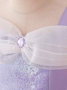 Vestido de princesa azul con hombros descubiertos, tirantes de espagueti y malla, adecuado para uso en fiestas para niñas - Púrpura malva - Ver 7