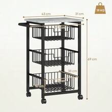 3-Tier Kitchen Trolley With Wheels, Rolling Serving Cart, Kitchen Cart With 3 Steel Baskets, Serving Cart - Light Grey - View 3