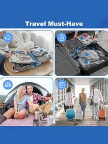 1/5 piezas Bolsas de almacenamiento al vacío reutilizables, ideales para viajes y almacenamiento en el hogar, ahorro de espacio, bolsas de vacío reutilizables, organizadores plegables, bolsas de equipaje impresas, a prueba de polvo/humedad/polilla, ahorro de espacio, adecuadas para ropa, mantas, camisas, ropa de cama, dormitorio, armario, baño, equipo al aire libre, organización del hogar, vuelta al colegio, artículos de viaje esenciales - Multicolor - Ver 6