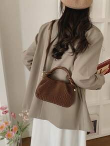 小众时尚褶皱包，时尚女士单肩斜挎包，休闲纹理通勤包 - 多色 - 查看 3