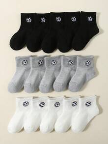 5 pares de calcetines cortos para niños, con decoración de jacquard de fútbol de estilo minimalista, suaves y cómodos, transpirables y versátiles, adecuados para la vida diaria, vacaciones, vuelta al colegio y atuendos deportivos - Multicolor - Ver 1