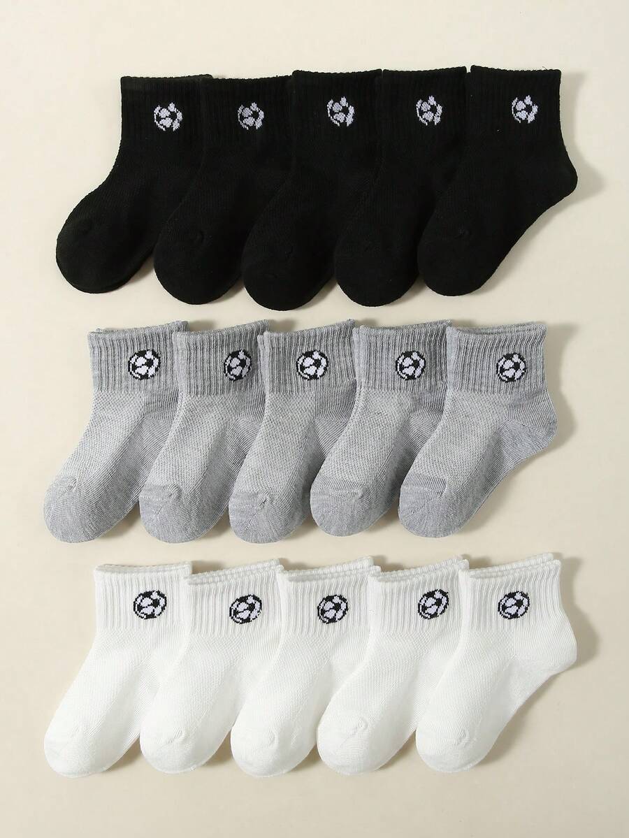 5 pares de calcetines cortos para niños, con decoración de jacquard de fútbol de estilo minimalista, suaves y cómodos, transpirables y versátiles, adecuados para la vida diaria, vacaciones, vuelta al colegio y atuendos deportivos - Multicolor - Ver 1