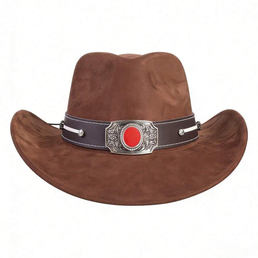 Suede Cowgirl Hat - Adjustable For Men And Women - Shapeable - High-End Material - 巧克力色 - 查看 1