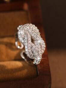 jealous young 1枚梦幻扭曲立方氧化锆时尚设计女式戒指，创意独特几何铜戒指，适合日常佩戴、订婚/婚礼宴会 - 銀色 - 查看 8