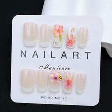 10pcs Set Handmade Shallow Pink Short Trapezoid Fragrant Style French Manicure Nail Stickers, Nail Art Decals For New Year, Valentine's Day, UV Gel Nails, Summer, Wearable Nail Art, Elegant Design, High-End French Style, Gel Polish, Glitter, Cat Eye Effect, Metallic Shine - Baby Pink - View 12
