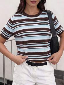 Women's Minimalist Elegant Knit Top, Casual Chic Style, Spring/Summer - Multicolor - View 3