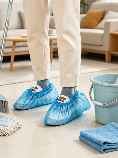 100pcs Blue Disposable Shoe Covers, Waterproof Rain Boots Covers, Slip-Resistant Disposable Shoe Covers, Household Slipper Protectors,Keeping Shoes And Floors Clean, Waterproof Boot Covers, Rain Shoe Covers, Dirt-Proof Shoe Covers