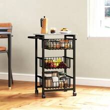3-Tier Kitchen Trolley With Wheels, Rolling Serving Cart, Kitchen Cart With 3 Steel Baskets, Serving Cart - Light Grey - View 6