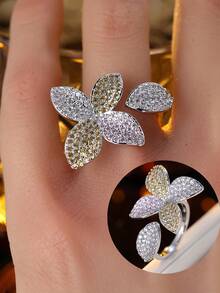 1pc Dainty Floral Open Ring, Suitable For Parties, Music Festivals, Finger Wear - ring - View 4