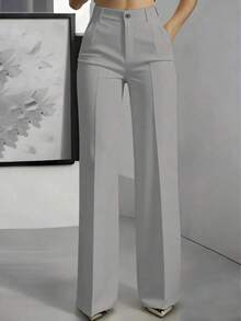 Pantalones rectos de unicolor versátiles y de moda, color blanco, para primavera - Gris Claro - Ver 5