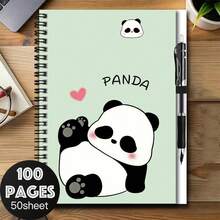 1 Set Cute Panda Spiral Notebook Set With Pen, 100 Pages High Capacity, Suitable For Work, Study, School Planning, Diary Writing. Adorable Panda Cover Design, Great For Graduation, Birthday Gifts, Jotting Down Inspirations, Perfect For Daily Use. - Option a + 1 Pen - View 8
