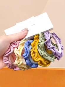 Set de 5/10 piezas de scrunchies de tela de color macaron, lazos de pelo plisados de alta elasticidad, adecuados para mujeres y niñas, apropiados para uso diario, citas, escuela, fiestas, vacaciones, regalo del Día de la Madre - Multicolor - Ver 7
