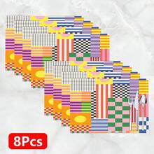 1件/4件/6件装抽象图案印花亚麻餐垫，适用于餐桌，四季皆宜，现代可水洗餐垫，房间装饰，杯垫，厨房餐垫，室内外派对装饰，家居装饰，理想礼品 - 彩色 - 查看 15