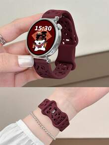 1条18mm/20mm/22mm硅胶表带，兼容三星Galaxy Watch 3/4/5/6 40mm 44mm经典款、43mm 47mm、GT6 GT5 GT4 GT 3/2 46mm，男女通用 - 酒紅色 - 查看 8