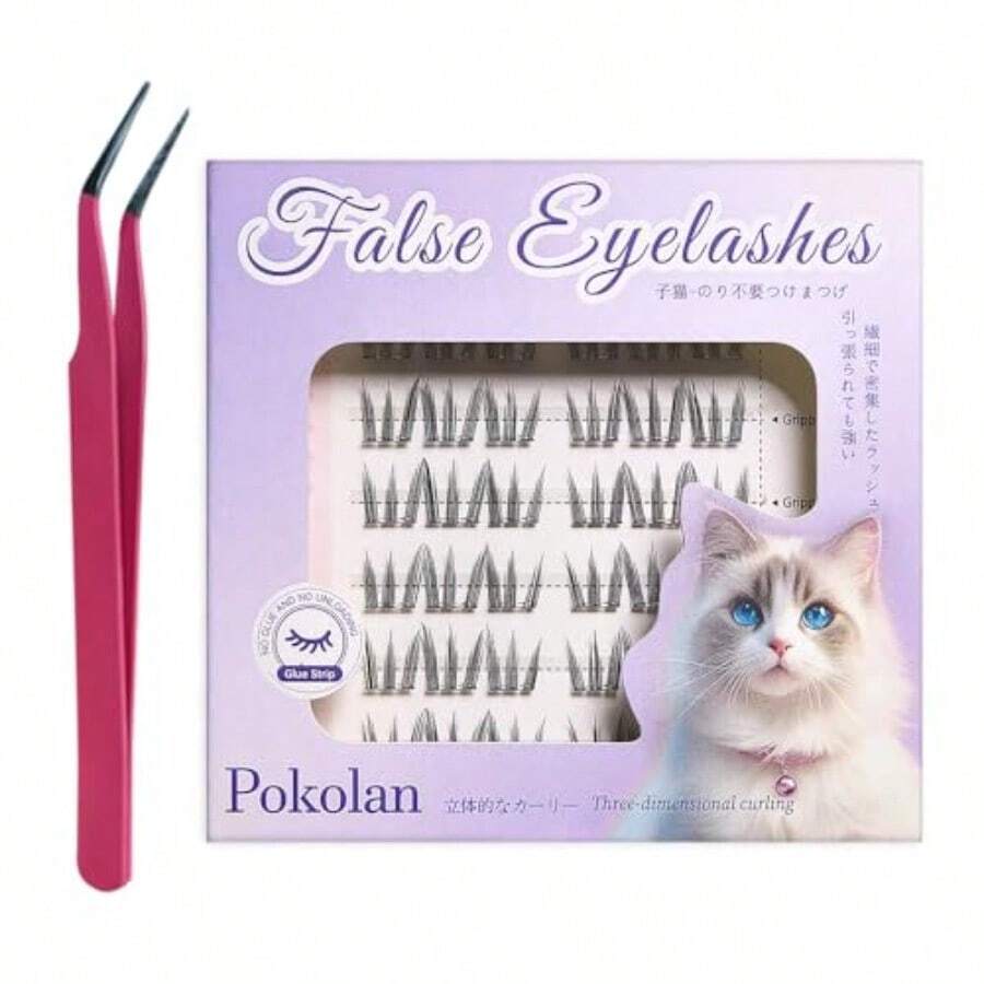 Pokolan 子猫 36束入り つけまつげ 部分つけまつげ つけま のり不要つけまつ毛 グルー不要 接着剤不要 1秒マツエク ノリ不要 部分用 超軽量 人気 可愛い 落ちにくい 粘着力強い 3Ｄつけまつげ 立体感 初心者向け 束感 - 写真の通り - チェックする 1