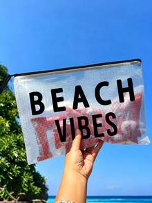 Tas Pantai Jala Tahan Air Berwarna-warni, Tas Kosmetik dengan Motif "Beach Vibes", Tema Pantai. Tas Kosmetik Transparan Kapasitas Besar, Tas Kosmetik dengan Resleting Nilon, Dapat Menyimpan Tabir Surya, Camilan, Bikini, dan Perlengkapan Pantai. Penyimpanan Musim Semi/Panas, Sempurna untuk Berenang dan Pantai, Perlengkapan Penting untuk Pelayaran, Hadiah Liburan Musim Panas - MultiWarna - View 4