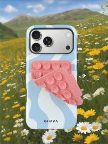 GIIPPA 1組不對稱波浪圖案淺藍色手機殼 + 粉色吸盤，相容 iPhone 17 Pro Max、16 Pro Max、15 Pro Max、14 Pro Max，韓系時尚趣味手機殼，相容 iPhone 11/12/13/14/15/16 Pro Max Plus，優雅設計男女皆宜，適合聖誕節、情人節、復活節、婚禮季與生日送給女友的理想禮物 - 淺藍色 - 查看 7