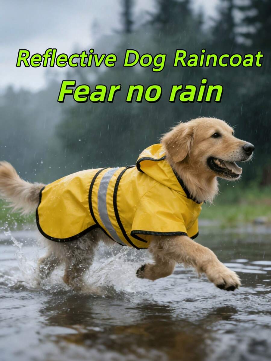 反光带帽狗狗雨衣 - 可调节轻便反光宠物雨衣,方便的宠物雨具,适合雨天户外散步,适合小型、中型和大型犬 - 彩色 - 查看 1
