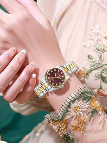 SOKI SOKI Damen Mode Luxus Runde Strass Zifferblatt Quarz Uhr, geeignet für den täglichen Gebrauch, Geburtstagsgeschenk, Geschenk zum Schulanfang, ideales Geschenk für sich selbst oder Freunde - Gold - Übersicht 3