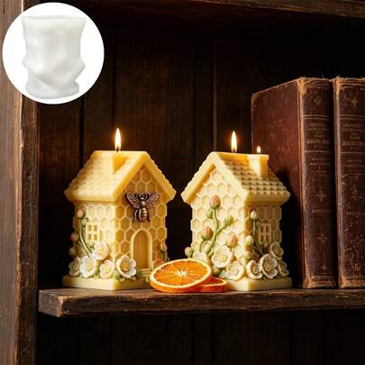 3D Honeycomb House Silicone Candle Mold, Bee & Floral Cottage Shape DIY Wax Mould For Beeswax, Soy Wax, Aromatherapy Candle Making, Resin Casting, Soap Craft, Home Decor & Unique Gift For Candle Makers