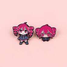1 chiếc huy hiệu kim loại hình cô gái anime, phụ kiện túi xách và trang trí quần áo sáng tạo. - Màu Hoa hồng đỏ - Xem 3