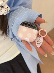 Plaid & Polka Dot Wing Pods Pro3 Protective Case, New Model Suitable Compatible With Apple Pods 4 Noise Cancelling/2/3/Pro 2nd Generation Silicone Wireless Bluetooth Earphone Cover Soft Shell - Baby Pink - View 12
