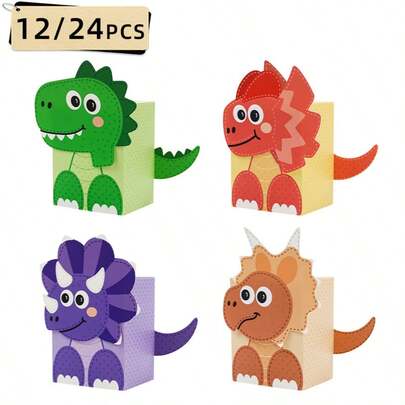 12/24 Pack Dinosaur Party Favor Boxes, 3D Cute Dino Treat Boxes With Tails, Paper Gift Boxes For Dinosaur Birthday Party, Baby Shower And Jungle Party Supplies