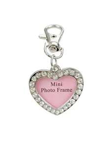 1pc Creative Romantic Rhinestone Heart-Shaped Openable Photo Keychain, Zinc Alloy, Couples Love Expression Heart Keychain, Gift For Her, Daily Wear - Pink - View 3