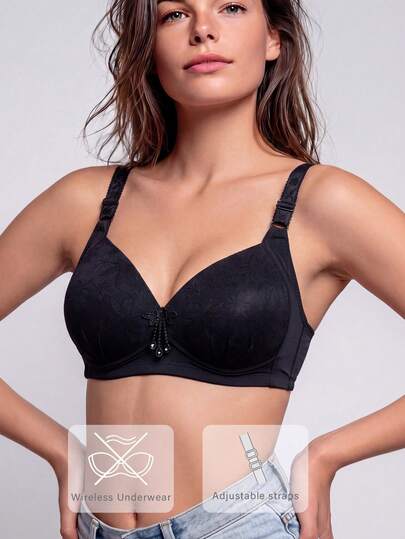 1pc Women's Comfortable Wireless Soft Cup Solid Color Bra Lingerie