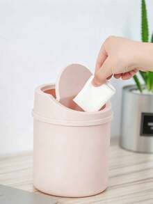 Decorative Bow Tie Mini Desktop Trash Can With Lid, Plastic Rotating Cover, Non-Electric Cylindrical, Suitable For Home, Office, Kitchen, Bedroom Vanity And Daily Use - Multicolor - View 6