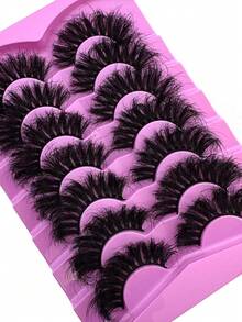 7 Pairs Extension Reusable Extended Makeup Lashes 9D Faux Mink False Eyelashes, Multi-Layered Curly & Fluffy, Soft & Voluminous Drama Messy Mink Lashes, Cat Eye Shape, Ultra Long & Dense, Handmade Suitable For Beginners, Comfortable & Versatile For Holidays & Parties Strip Lashes, Lashes, Eyelashes, Fake Lashes ﻿ - Black - View 7