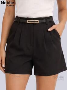 Women's Tailored Shorts With Belt - Black - View 2