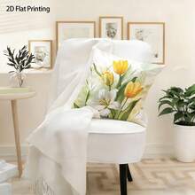 1 Peça/4 Peças Capa de Almofada Estampada com Padrão de Tulipa, Impressão Unilateral, 40*40cm, 45*45cm, 50*50cm, Adequada para seu Sofá, Decoração da Sala de Estar, Adequada para Uso Diário - Multicolorido 3 - Visão 8