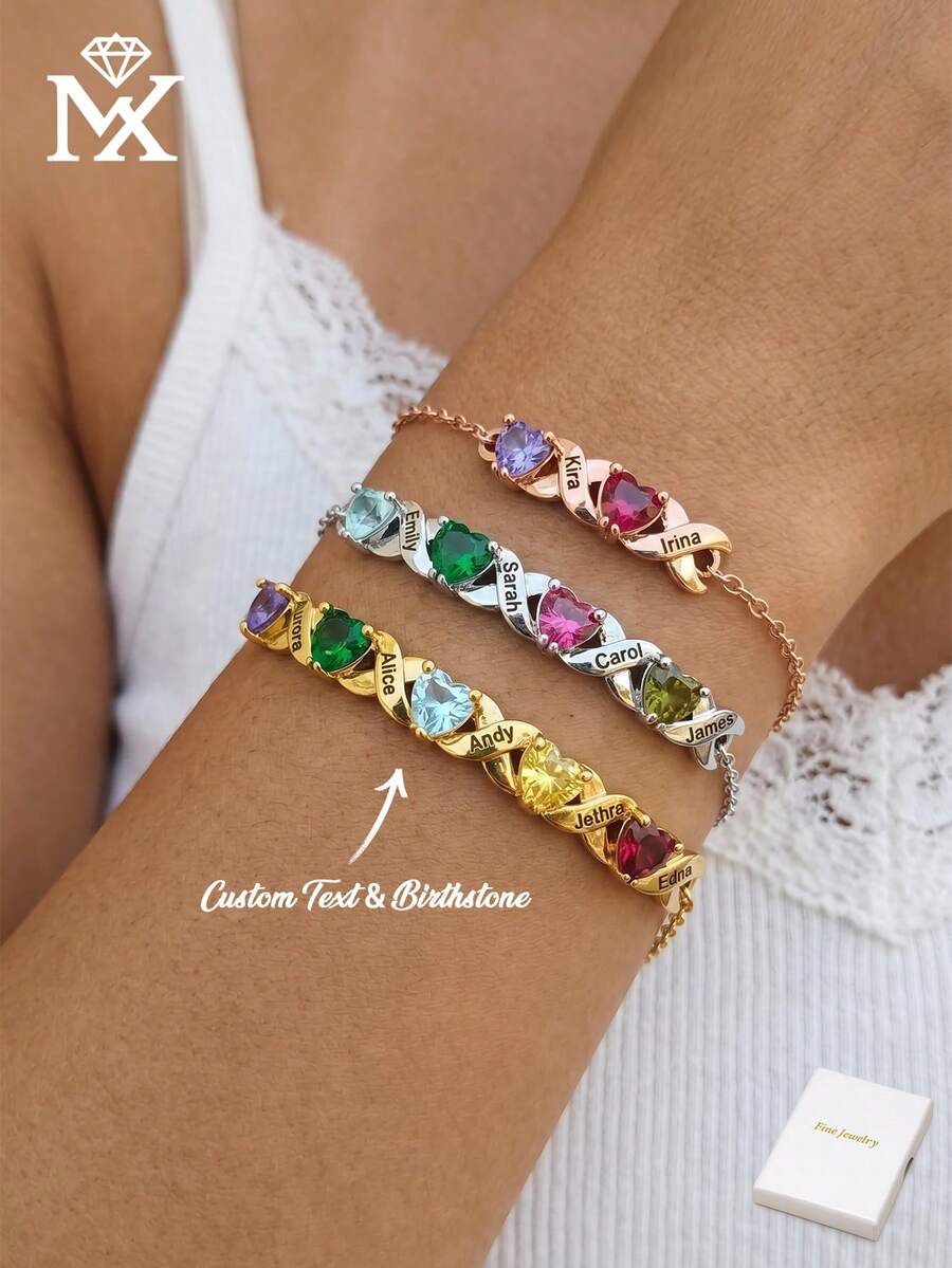 1pc Personalized Birthstone Name Bracelet, Customizable Family Birthstone Bracelet, Gift For Mom, Birthday Gift For Her - Multicolor - View 1