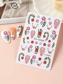 Set de 2 pegatinas de uñas con diseño de jardín de flores 3D en estilo bohemio, calcomanías de uñas con patrón vintage de pétalos y enredaderas florales, decoraciones de arte de uñas florales de primavera/verano - Multicolor - Ver 7