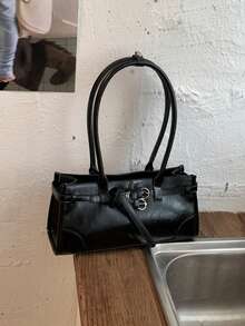 New Fashion Handbag, Minimalist Elegant Messenger Bag, PU Leather Vintage Urban Chic Tote Bag, Versatile Shoulder Bag For Commute And Daily Use - Black - View 3