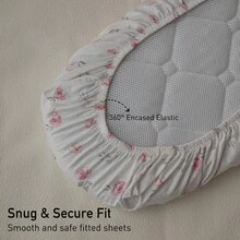 2件套100%有机棉婴儿床垫套，适用于标准尺寸婴儿床（33英寸x17英寸），柔软透气，男女宝宝通用。 - Cotton Bassinet Sheet - 查看 4