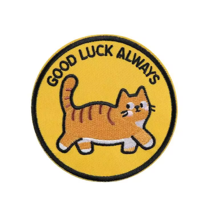1pc Cute Tabby Cat Embroidered Patch, Good Luck Charm, Round Animal Badge For Clothes, Backpacks, Jackets, DIY Applique - A - View 10