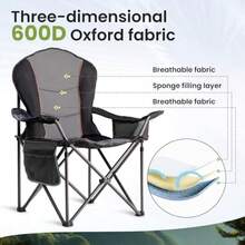 Silla de Camping de Gran tamaño Resistente de 500 Libras Silla Plegable portátil con Bolsa refrigeradora Soporte para Tazas y Funda Impermeable para teléfono para Adultos Playa - Negro gris - Ver 8