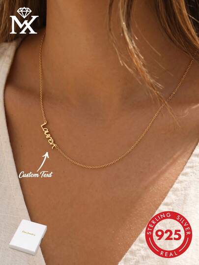 Collar con colgante personalizado de plata de ley 925, collar con dije de letra de lujo, adecuado para uso diario de mujeres, también un regalo ideal para fiestas, cumpleaños y aniversarios. Adecuado para regalar a parejas, amigos y madres. De color dorado, de moda y colorido, un regalo ideal para hombres, mujeres, novios, novias, padres, madres, familia y amigos, adecuado para aniversarios, cumpleaños, graduaciones, bailes, fiestas, el Día de la Madre y otras ocasiones.