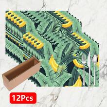 1pc/4pcs/6pcs/8pcs Banana Print Linen Placemats, Suitable For Dining Table, All Season Decor, Modern Washable Table Mats, Room Decor, Coasters, Kitchen Dining Mats, Indoor Outdoor Party Decoration, Home Decor, Ideal Gift - Multicolor - View 15