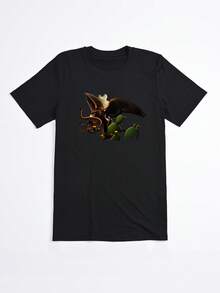 Camiseta negra con estampado de águila y cactus para mujer estilo casual verano - Negro - Ver 2