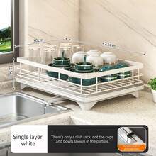 1 pieza Escurridor de platos, escurridor de platos ahorra espacio, escurridor de platos para encimera de cocina, escurridor de platos de acero inoxidable con soporte para utensilios, adecuado para tazones, platos, cuchillos, cucharas y tenedores - Negro - Ver 16