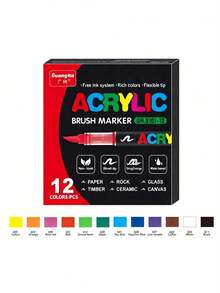 Multi-Color Soft Tip Acrylic Marker Pen Set, Large Capacity Soft Tip, Suitable For Student Painting And Art Coloring Books, DIY Graffiti Hand-Drawn Doodle Filling White Black Gold Silver Stackable Opaque Paint Markers - Multicolor - View 16