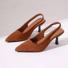 Giày sandal cao gót hở gót mũi nhọn bằng da lộn mới cho mùa xuân/hè, màu nâu, kiểu dáng đa năng, đế mềm mại, thoải mái, thanh lịch, sandal mùa hè phong cách Pháp cổ điển. - màu nâu - Xem 5
