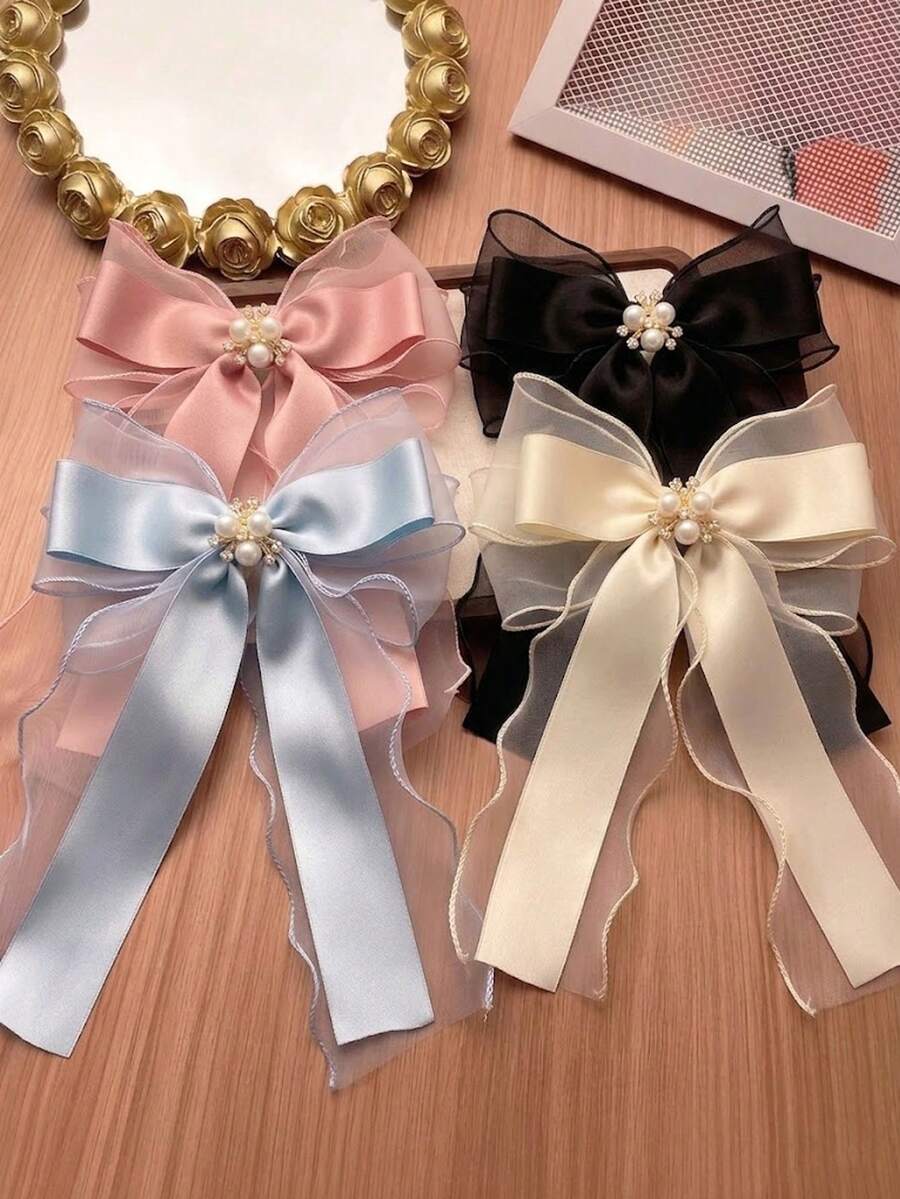 1/3/4个装 女孩发夹，新款蝴蝶结长丝带发卡，公主风发饰，适合小女孩 - 彩色 - 查看 1