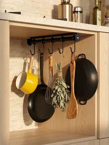 1 pieza Gancho de acero al carbono reforzado y mejorado para colgar en la cocina, con riel de guía amortiguado y deslizamiento suave sin retraso, múltiples ganchos móviles libremente con carga estable y sin caídas, ideal para almacenamiento de utensilios de cocina debajo del gabinete - Multicolor - Ver 1